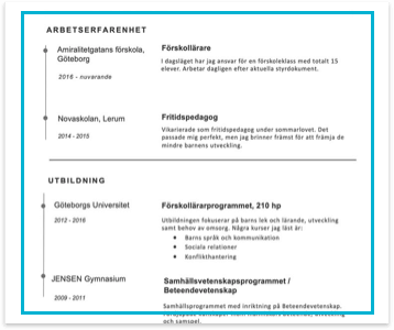 erfarenhet på cv