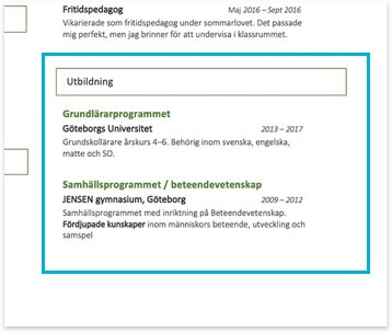 exempel på cv utbildning