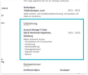 utbildning på cv exempel