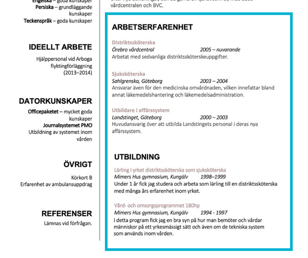 cv utbildning exempel