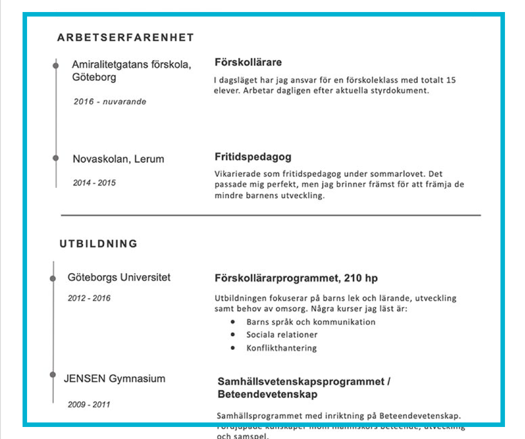 erfarenhet på cv