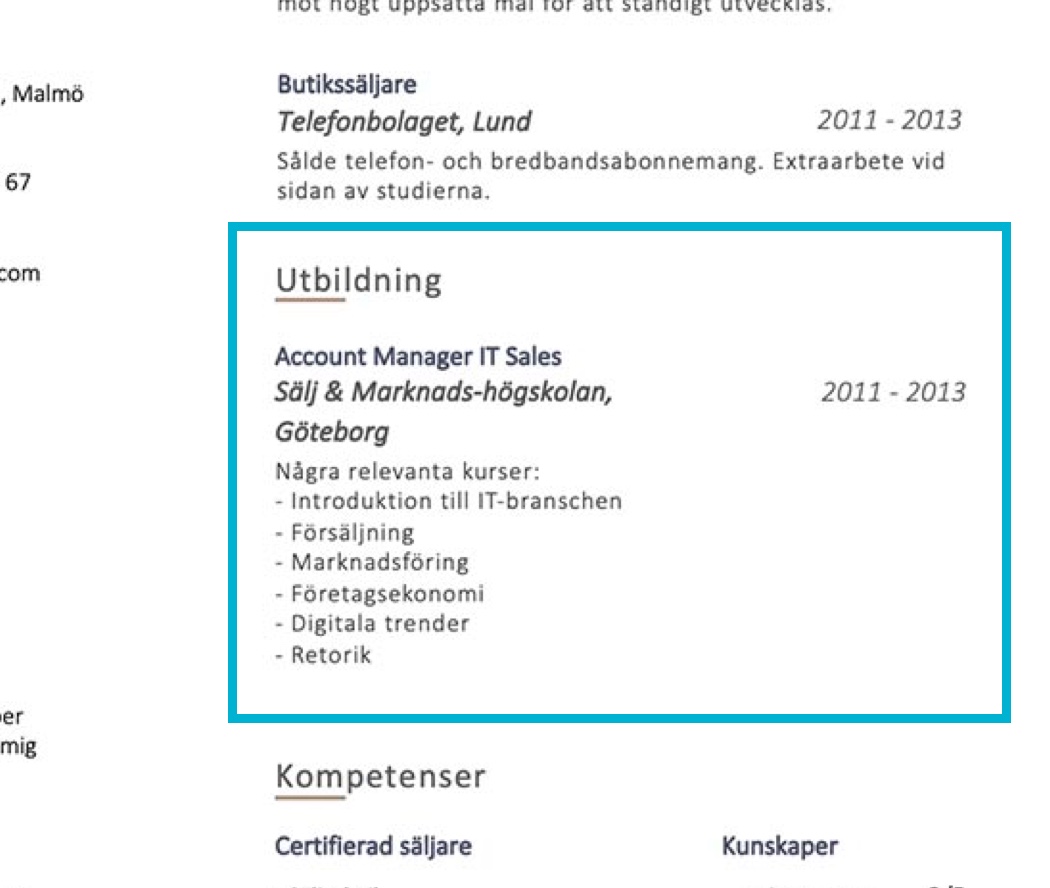 utbildning på cv exempel