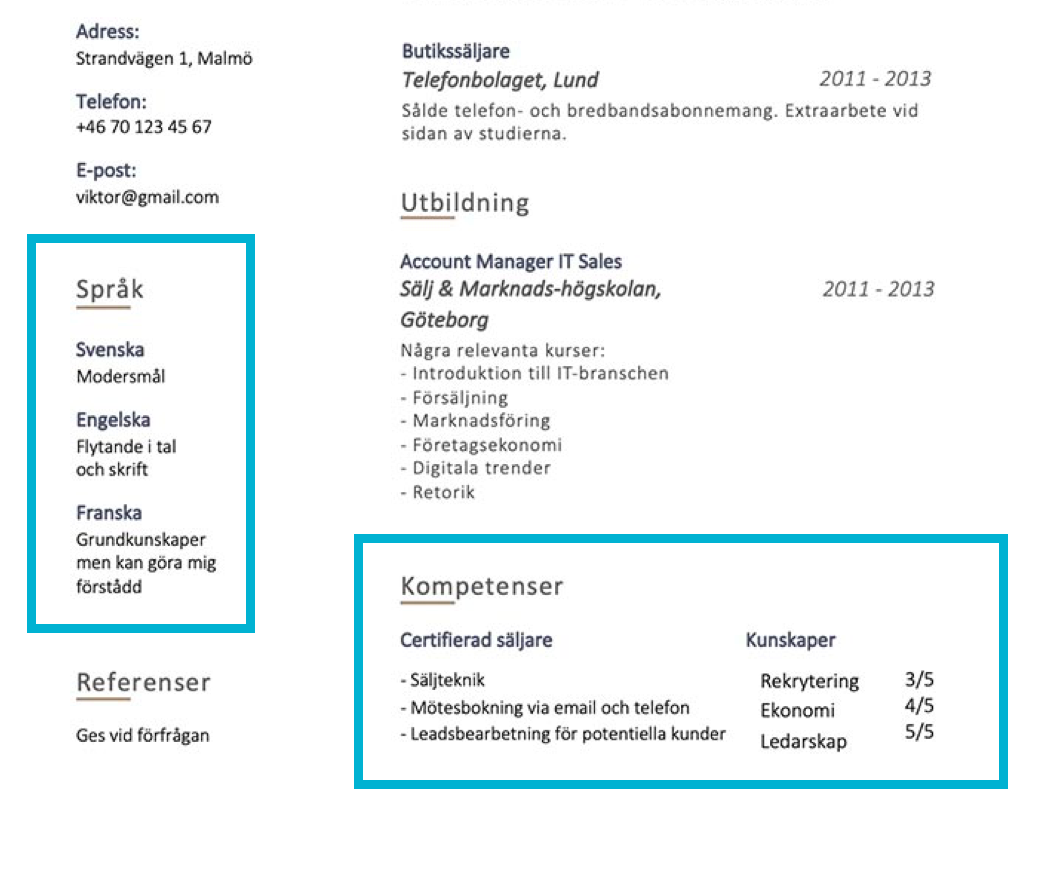 språkkunskaper i cv