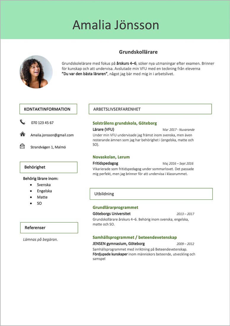 exempel på cv lärare