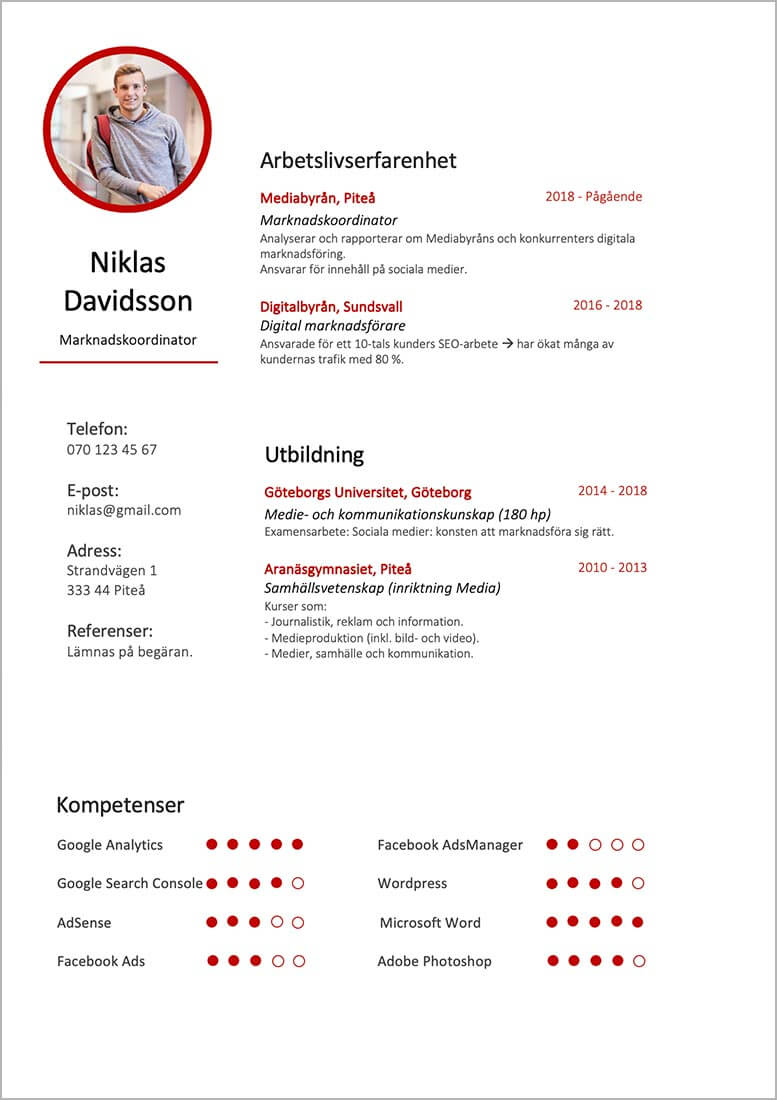 exempel cv marknadsföring