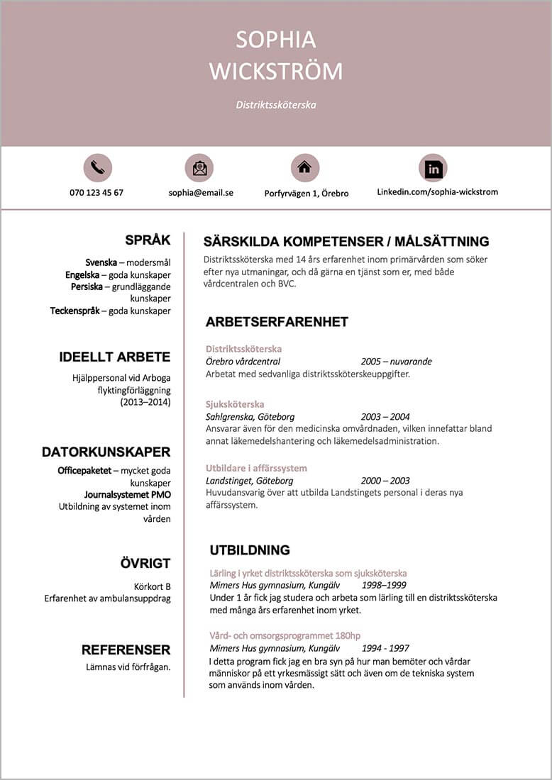 Cv Sjukskoterska Vardbitrade Gratis Nedladdning Cv Mall Com