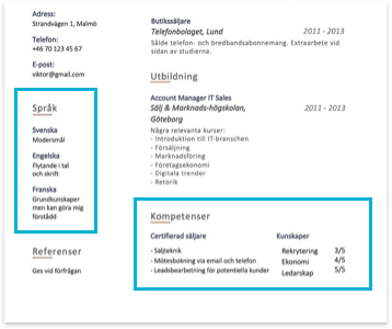 språkkunskaper i cv